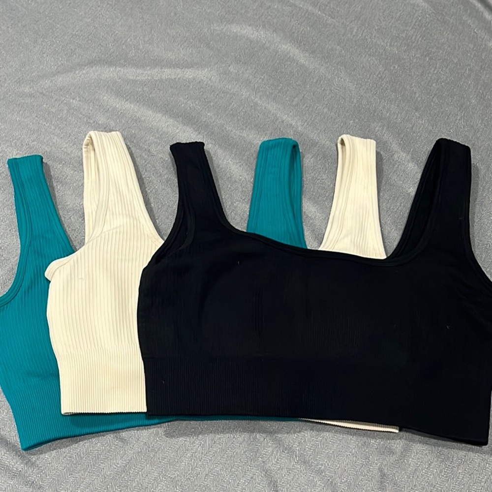 ribbed Sports Bras lot of 3 (Teal, Cream and Black)